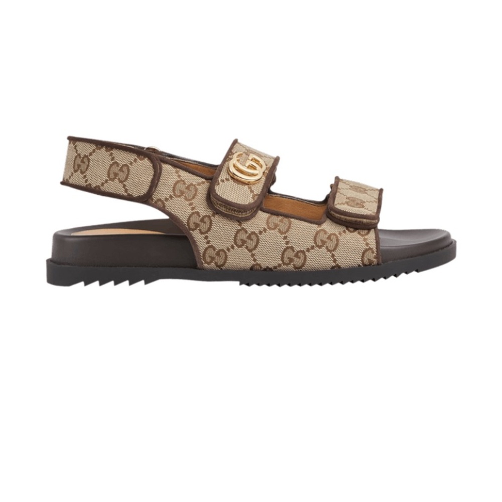 Gucci Beige and Brown Logo Sandals